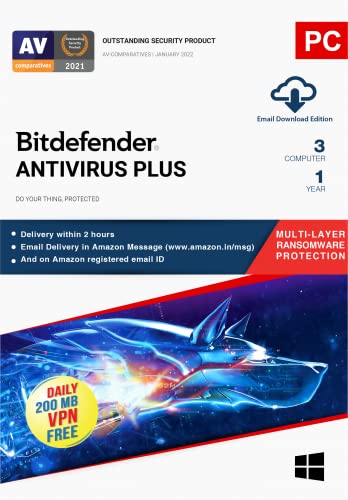 Bitdefender - 3 Computer,1 Year - Antivirus Plus | Windows | Latest Version |(Single Activation Code) Email Delivery in 2 Hours- No CD |
