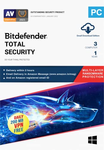Bitdefender - 3 Computer,1 Year - Total Security | Windows | Latest Version |(Single Activation Code) Email Delivery in 2 Hours- No CD |