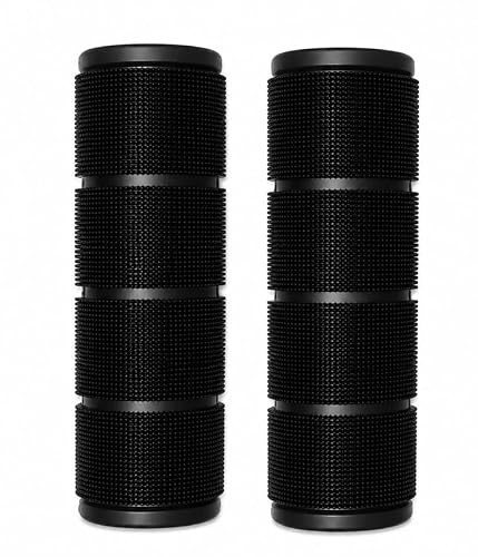 Black Knurled Handlebar Grips, Pair, Cylindrical, Textured Surface, Bicycle or Motorcycle Use