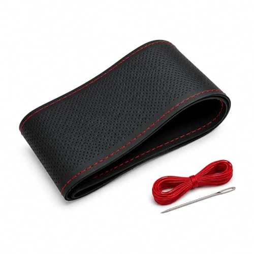 BLACKBIRD Faux Leather | Stitchable Breathable | Stitchable Anti Slip Car Grip Steering Wheel Cover (Black with Red Threads)