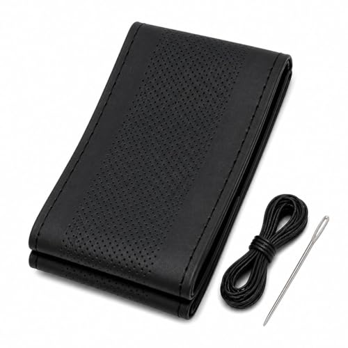 BLACKBIRD Faux Leather | Stitchable Breathable | Stitchable Anti Slip Car Grip Steering Wheel Cover (Pure Black)