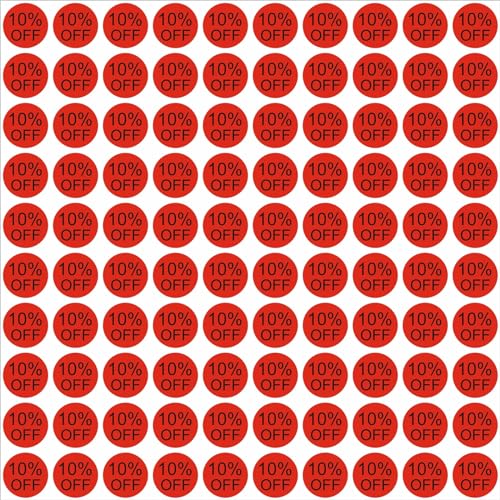 BlackDreams 25mm Percent Off Stickers Clearance Discount Self Adhesive Labels for Retail Store Clearance, 1 Inch Circle Pricemarker Tag Stickers - Round, Red - 10% Off