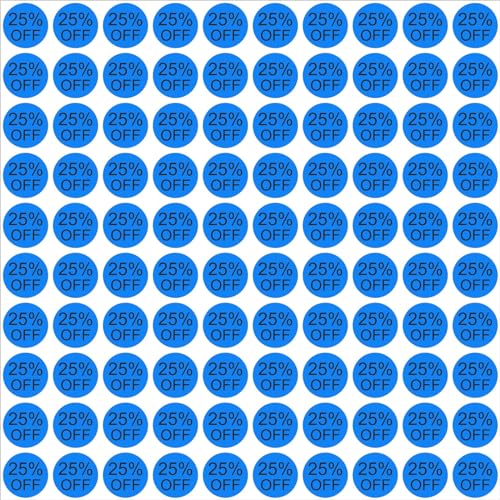 BlackDreams 25mm Percent Off Stickers Clearance Discount Self Adhesive Labels for Retail Store Clearance, 1 Inch Circle Pricemarker Tag Stickers - Round, Blue - 25% Off