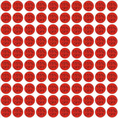 BlackDreams 25mm Percent Off Stickers Clearance Discount Self Adhesive Labels for Retail Store Clearance, 1 Inch Circle Pricemarker Tag Stickers - Round, Red - 15% Off