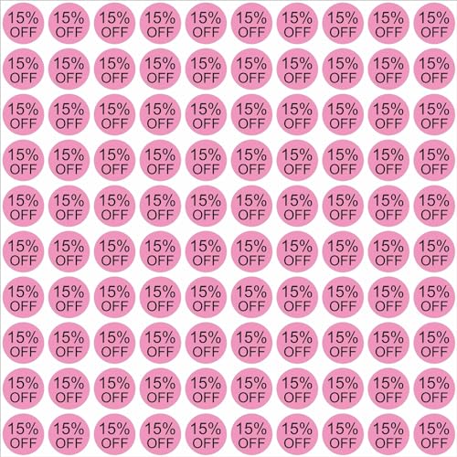 BlackDreams 25mm Percent Off Stickers Clearance Discount Self Adhesive Labels for Retail Store Clearance, 1 Inch Circle Pricemarker Tag Stickers - Round, Pink - 15% Off