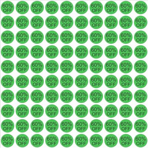 BlackDreams 25mm Percent Off Stickers Clearance Discount Self Adhesive Labels for Retail Store Clearance, 1 Inch Circle Pricemarker Tag Stickers - Round, Green - 60% Off
