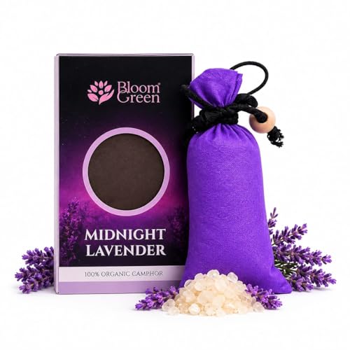 Bloom Green Midnight Lavender Camphor Potli 60g | Natural Air Freshener for Car, Wardrobe, Bathroom, Office & Pooja Room | Organic Kapoor Fragrance Sachet | Long Lasting Aroma | Pack of 1