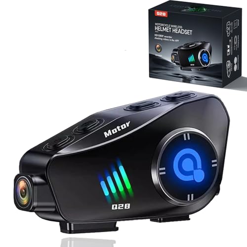 Bluetooth Motorcycle Helmet Headset with HD Action Camera 1080P Video/Photo, Hands-Free Communication System with Noise Reduction, 120°Wide Angle,IP66 Waterproof, Fit All Helmets 32G SD Card