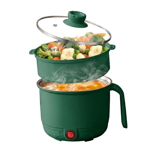 Bluwings 1.5L Electric Hot Pot with Steamer, Stainless Steel Mini Multipurpose Cooker, Portable Rice & Baby Food Maker for Travel, Hostel Kitchen, Boil, Steam & Fry (Green)