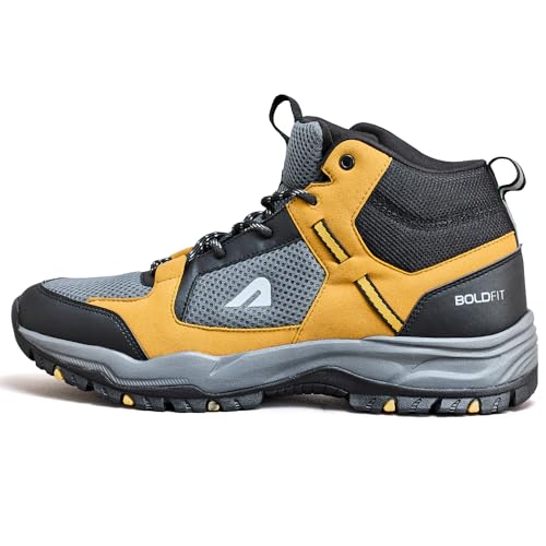 Boldfit Trekking Shoes for Man Outdoor Hiking Shoes for Man High Neck Footwear for Men Anti Skid Trekking Boots Water Repellent for Men Breathable Hiking Boots Riding Shoe for Bikers laceup Biker shoe