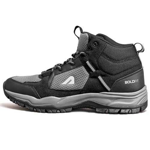Boldfit Trekking Shoes for Man Outdoor Hiking Shoes for Man High Neck Footwear for Men Anti Skid Trekking Boots Water Repellent for Men Breathable Hiking Boots Riding Shoe for Bikers laceup Biker shoe