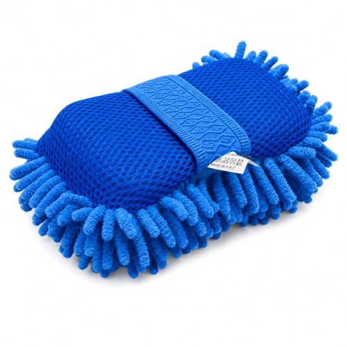 BOLDNYOUNG Microfiber Car Washing Sponge Brush, Scratch-Free Chenille Car Cleaning Sponge, Super Absorbent Car Wash Mitt for Car Bike SUV Truck, Multipurpose Cleaning Duster (Blue)
