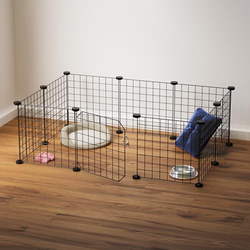 BOXJOY Foldable Metal Playpen Cage Crate for Puppies Small Cats Dogs Rabbit Guinea Pig Hamster at Home | Adjustable Fence with Door Lock | Accessories For Cat Dog Puppy (35x70x105 cm, Black, 9 Panels)