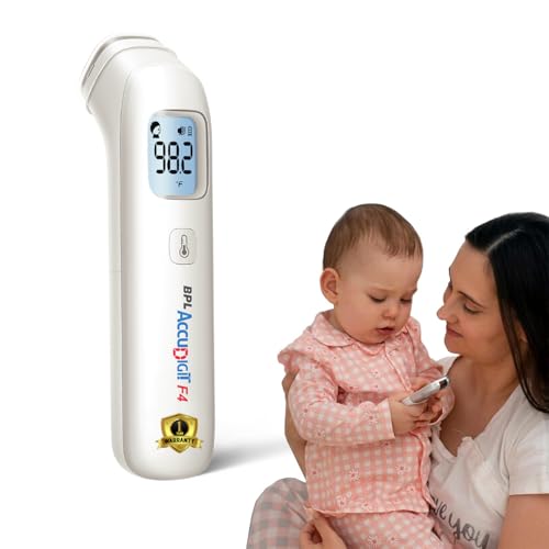 BPL Medical Technologies Accudigit F4 Non Contact Infrared Thermometer - Fast & Accurate Forehead Thermometer for Adults & Kids (White)