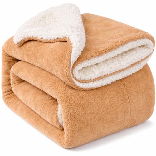 BRANDONN Baby Blanket 130x105 cm – Ultra Soft Dual Layer Sherpa & Flannel, Lightweight Warm Newborn Blanket for Crib, Stroller, Travel & Feeding, Skin-Friendly, 1 Month Till 5 Years (Camel)
