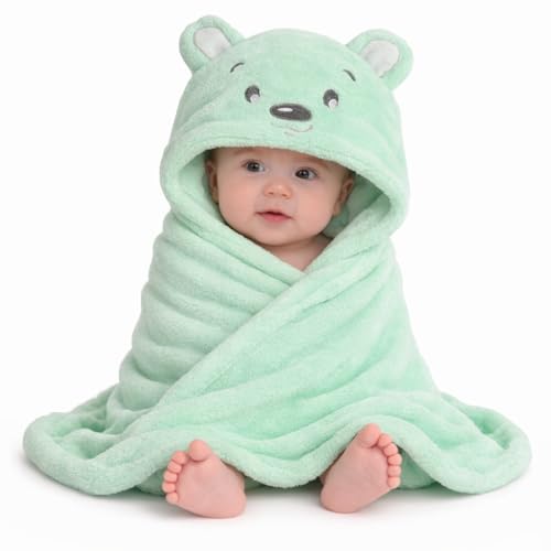 BRANDONN New Born Baby Blanket Pack of Super Soft Bathrobe Wrapper Bath Towel for Boys, Girls, Babies (Green Dog, Length 82 cm x Width 82 cm, 0-12 Months)