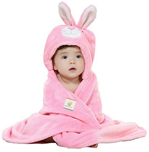 BRANDONN Ultra Soft Organic Premium Bathrobe Bath Gown for Babies Baby Bath Towel(Pink Rabbit, 0-12 Months, L 82 cm x B 82 cm)