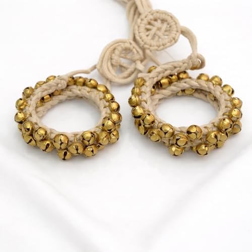 Brass Ghungroo 50 Bells (25+25) for Kathak & Bharatanatyam | 1.6 cm Ankle Bells | White Cotton Thread | Classical Dance Practice| 25 per Piece of Pair (1)