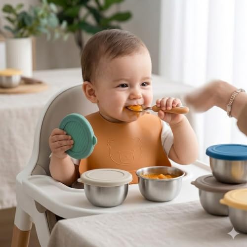 Browse Bliss Baby Feeding Bowl with Lid Set of 2 Stainless Steel Baby Katori for Milk, Baby Food | Food Grade BPA Free Storage Bowl for Infants,Toddlers & Kids Leak Resistant,Durable & Rust Proofs