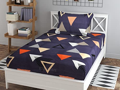 BSB HOME 100% Cotton Geometric Print Mix N Match Single Bed Sheet with 1 Pillow Covers for Single/Coat/Diwan Bed, Maroon Blue and White