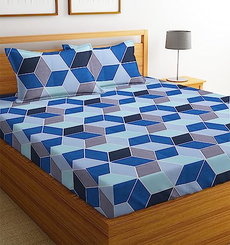 BSB HOME Cotton 144 TC Football Printed Double Bedsheets with 2 King Size Pillow Cover (90 x 90 Inches, 7.5 x 7.5 Feet, Dark Blue and Light Blue) - Aspire Collections, 160tc, Under 200 tc
