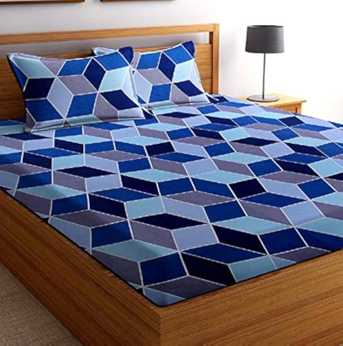 BSB HOME® Glace Cotton 160 TC Football Printed Double Bedsheets with 2 King Size Pillow Cover, (90X90 Inches, 7 x 7.5 Feet, Blue and Grey)