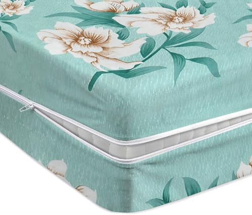 BSB HOME Premium Cotton Printed Mattress Cover/Protector with Zipper Chain|Provides All Around Protection with 360° Encasing |Single Size Bed - 72x36+6 inches (6 x 3 Feet Mattress) - Light Green