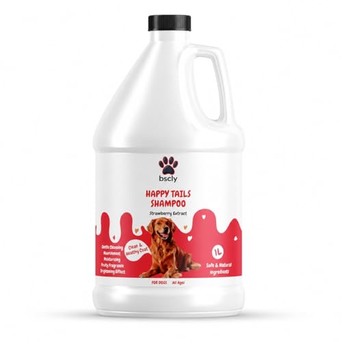 BSCLY Strawberry Dog Shampoo 1000ml | Tick & Flea Care Pet Shampoo for Dogs | pH Balanced with Aloe, Chamomile & Coconut Oil | Fresh Smell, Soft Shiny Coat | for All Breeds