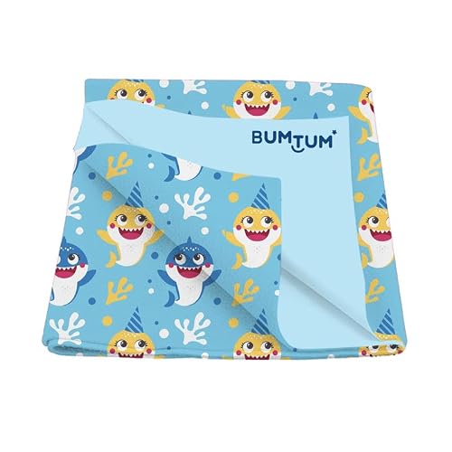 Bumtum Baby Dry Sheet Waterproof Soft Fleece Baby Bed Protector | Anti - Bacterial & Odour Free | Extra Absorbant, Reuseable & Washable (Baby Shark, Small Size, 50 * 70cm, Pack of 1)