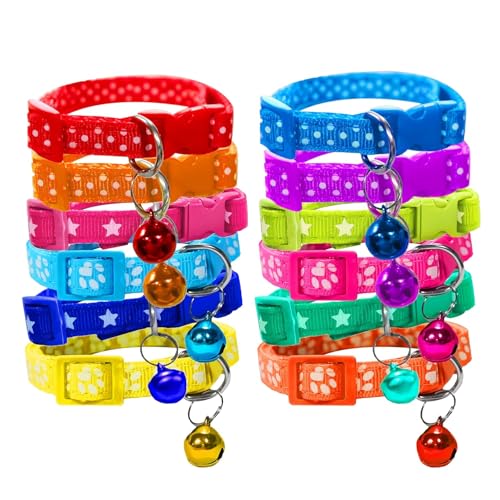 Buraq 4 Pcs Perfect Plain Cat Collar for Indoor & Outdoor Use, Strong Cat Belt, Adjustable & Durable, Accessories for Cats - Color May Vary (Paw Print, Pack of 4)