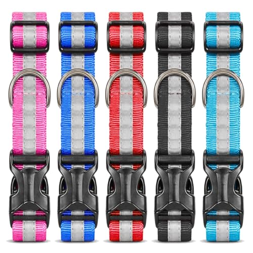 Buraq 5 Pcs Reflective Dog Collar, Feautures with Adjustable & Durable, Nylon Dog Belt, Heavy Metal D Ring & Strong Buckle, for Dogs (Multicolor)