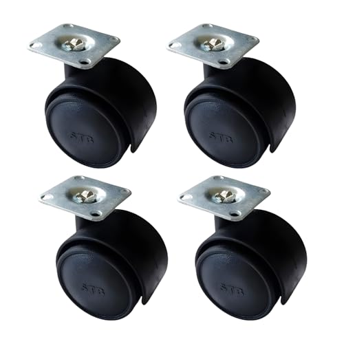 Caneuf Heavy-Duty Twin Wheel Furniture Castor Wheels, Polypropylene Plastic Caster Wheels with 360° Rotation, 80-100 kg Load Capacity (Black, Set of 4)