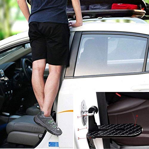 Car Doorstep Easy Access to Car Rooftop Roof-Rack Folding Ladder Hooked Foot on Pegs Stand Door Step Support with Safety Hammer for Jeep,SUV (Multicolor)