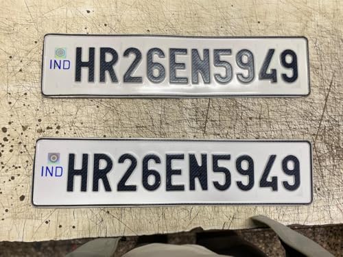Car Number Plate Set | Aluminium Die-Pressed | IND Font and Hologram | Non-HSRP | Radium White | Front and Back Plates (19.75 Inch) | Universal Fit for Cars