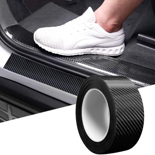 Car Sticker Carbon Fiber Rubber,Entry Guard Protector Strip Car Door Sill Protector,Bumper Door Guard Scuff Plate Protectors Tape Anti-Scratch Step 5 M Polyvinyl Chloride (5Cm X 5Meter) (Black)