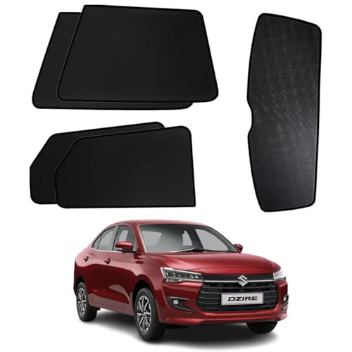 Car Sun Shades for Maruti Suzuki Swift Dzire (2025 Onwards), Custom Fit UV Protection | Fix Type Sunshades for Side Windows & Dicky, Set of 5, Heat Resistant Mesh Shades, Privacy Car Accessories
