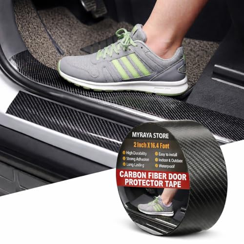 Carbon Fiber Car Door Sill Protector Tape 5CM x 5M | Anti-Scratch Waterproof Adhesive Door Edge Guard Strip | Universal Paint Protection Film for Car Interior Exterior, Bumper, Step & Door Cover