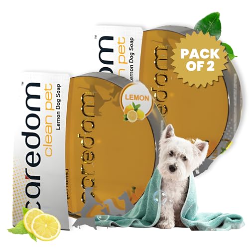 Caredom Clean Pet Dog Soap Combo - Lemon (2 × 75 g) | Transparent Glycerine Pet Soap | Natural Citrus Fresh Bath | Odour Control & Deep Cleansing Dog Bath Bar for Healthy Coat