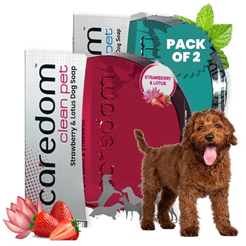 Caredom Clean Pet Dog Soap Combo - Strawberry & Mint (2 × 75 g) | Transparent Glycerine Pet Soap | Fruity & Cooling Fragrance | Deodorising, Moisturising & Gentle Care