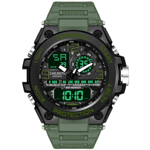 Carlington Analog-Digital Sports Watch: Chronograph, Dual Time, Alarm, Stopwatch, Resin Water-Resistant, Shock-Resistant, Back Light Display- The Perfect Watch for Men and Boys - CT3377 (Green)