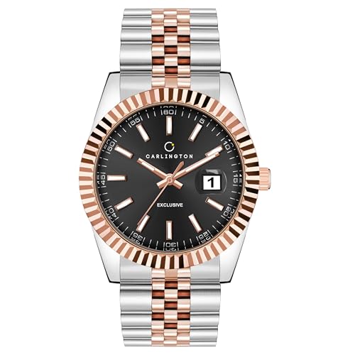 Carlington Analog Wrist Stainless Steel Watch For Men-Ct 8811 Two Tone Black