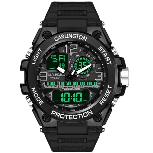 Carlington Endurance Analog-Digital Sports Leather Watch for Men and Boys - CT 3377 Black
