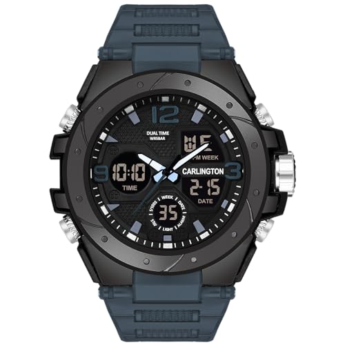 Carlington Endurance Series Analog-Digital Sports Watches for Men and Boys with Alarm, Stopwatch, Backlit Display, Dualtime, Silicone Rubber Strap, Water & Shock Resiatant - CT_9105