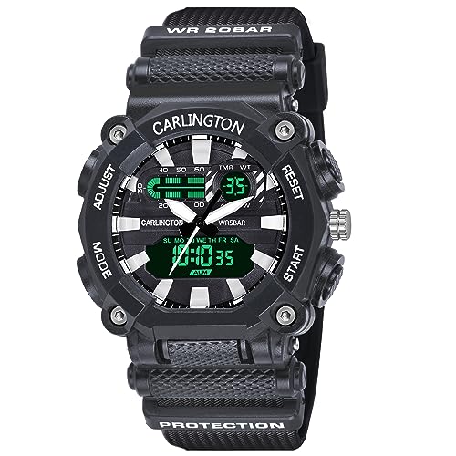 Carlington Resin Analog-Digital Sports Watch Chronograph,Dual Time,Alarm,Stopwatch,Water-Resistant,Shock-Resistant,Back Light Display-The Perfect Watch For Men And Boys-Ct3311(Black Dial),Black Band