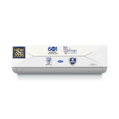 Carrier 1.5 Ton 3 Star Flexicool Inverter Split AC (Copper, Convertible 6-in-1 with Smart Energy Display, Insta Cool, Auto Clean, PM 2.5 Filter, 2026 Model, ESTER EDGE Gxi- CAI18EE3R36F1, White)