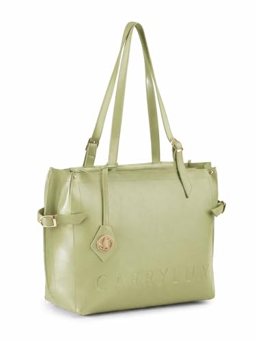 Carrylux Women's Soft PU Leather Tote Bag | Large Single Compartment Shoulder Handbag, Office, College & Casual | Pista Green