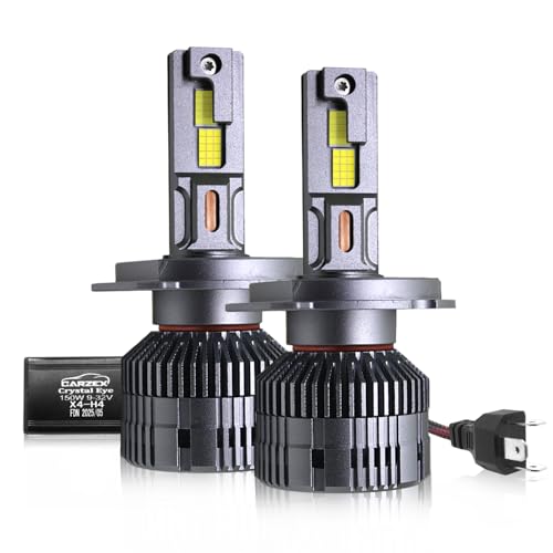 Carzex® Crystal Eye H4 LED Headlight Bulbs, 150W 12,000 Lumens Super Bright Conversion Kit for Cars, 6500K Cool White (75W+75W, Pack of 2) | 1-Year Warranty | X4 SERIES