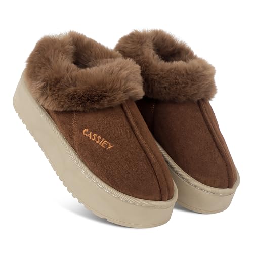 CASSIEY Comfortable Indoor/Outdoor Winter Snow Boot |Womens Slip on Shoes |Girls Winter Fur Shoes- Coffee