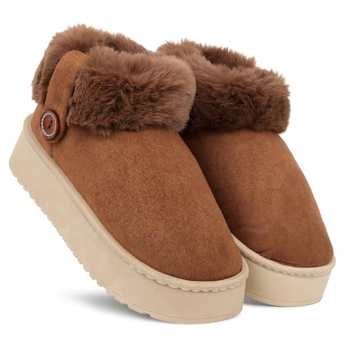 CASSIEY Comfortable Indoor/Outdoor Winter Fur Snow Boot |Women's Slip on Thick Sole Shoes- Brown