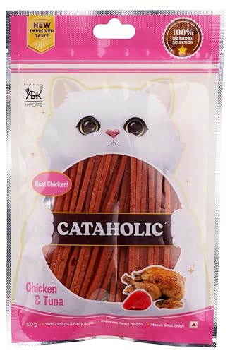 Cataholic Chicken & Fish Treats for Cats and Kittens | High Protein, Easily Digestible & Healthy Snack | Ideal Training Reward Treat for All Breeds | Chicken & Tuna Sliced, 50 gm